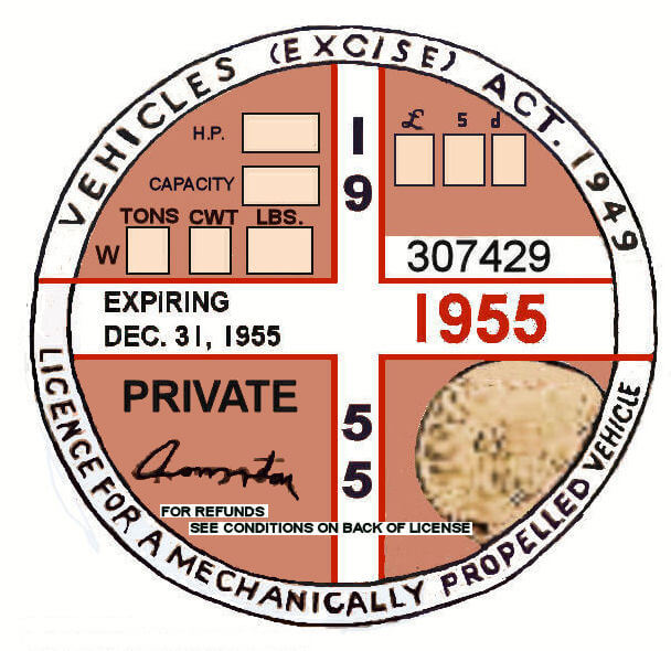 (image for) England 1955Tax/Inspection sticker